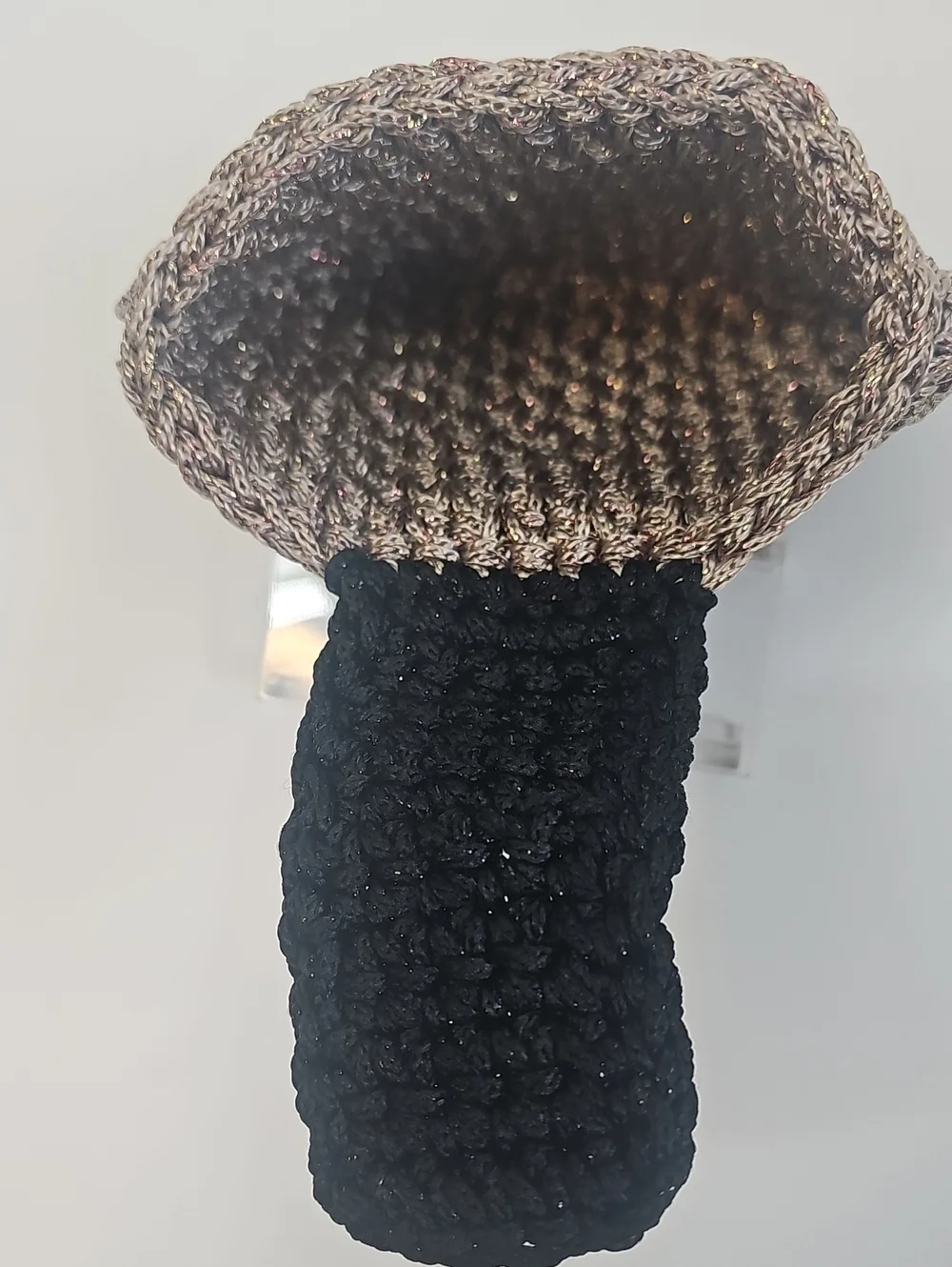 Hand Knit Mini Clutch Purse Gold & Copper Metallic w Brown Flap